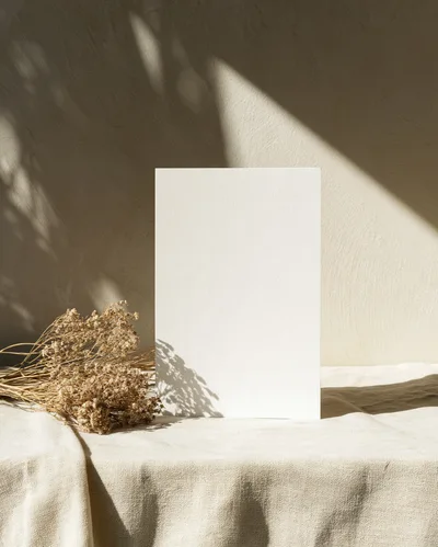 Blank Vertical Paper Card Mockup with Dried Flowers