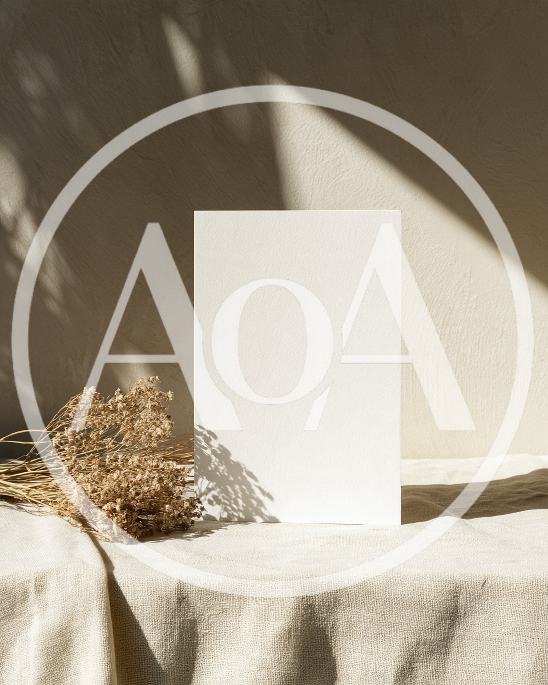 Blank Vertical Paper Card Mockup with Dried Flowers
