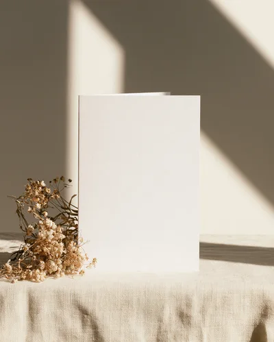 Blank Vertical Greeting Card Mockup With Dried Flowers