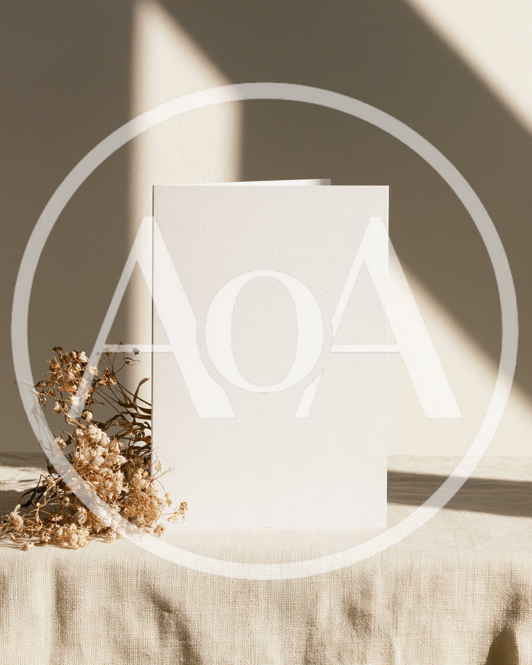 Blank Vertical Greeting Card Mockup With Dried Flowers