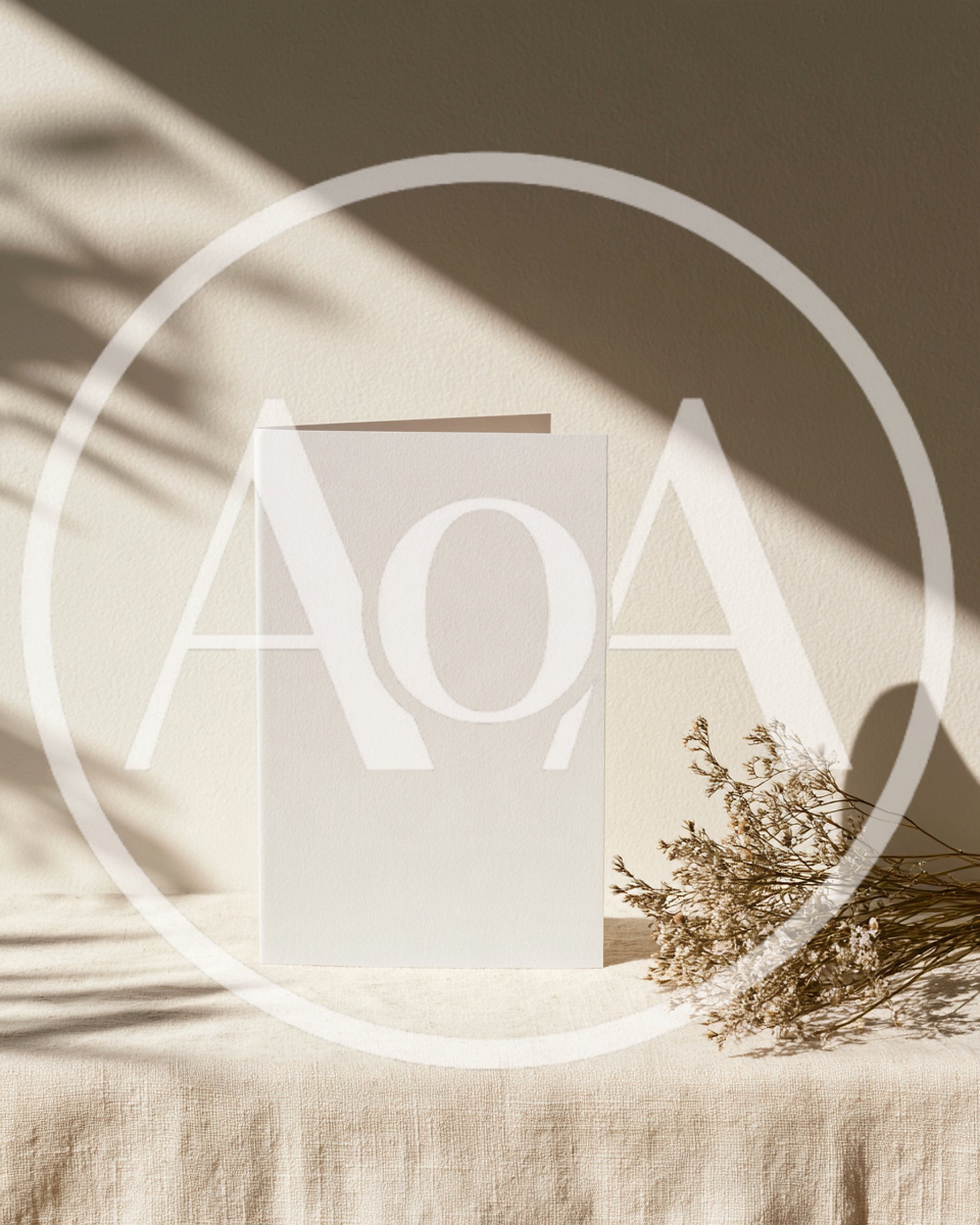 Blank Folded Greeting Card Mockup With Dried Flowers