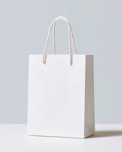 Blank White Paper Shopping Bag On Table