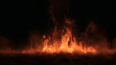 Intense Wildfire Burning Through Dry Grassland At Night