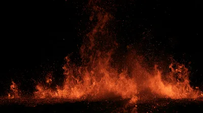Intense Fire Explosion With Flying Sparks And Embers