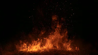 Bright Orange Fire Flames With Rising Embers