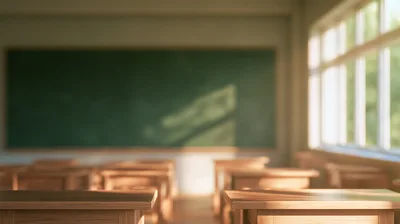 Empty Classroom With Sunlight Streaming Through Windows