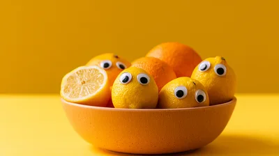 Funny Lemons With Googly Eyes In A Bowl