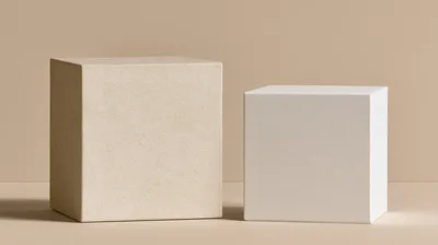 Two Minimalist Geometric Cubes On A Beige Background