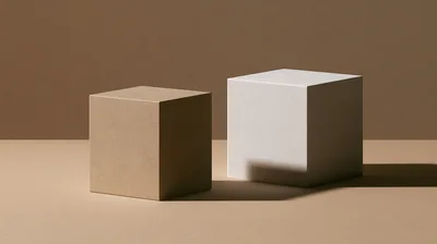 Two Minimalist Cubes On A Textured Brown Surface