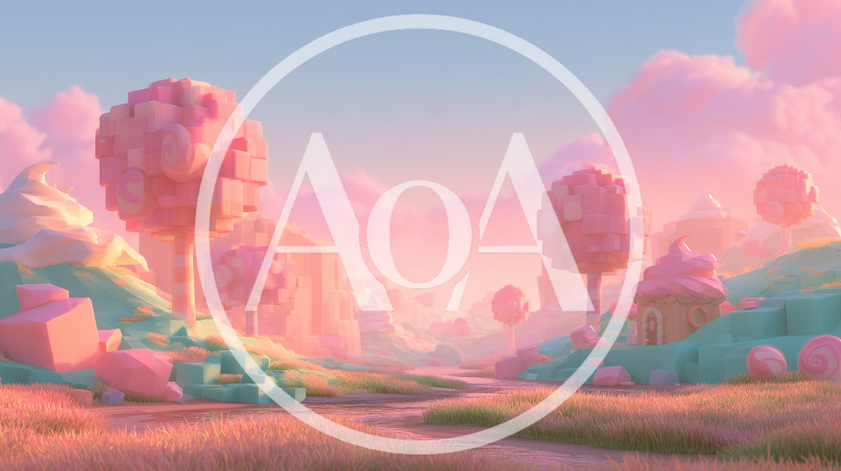 Whimsical Candy Land Landscape With Voxel Style Trees