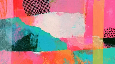 Abstract Mixed Media Collage With Vibrant Painted Textures