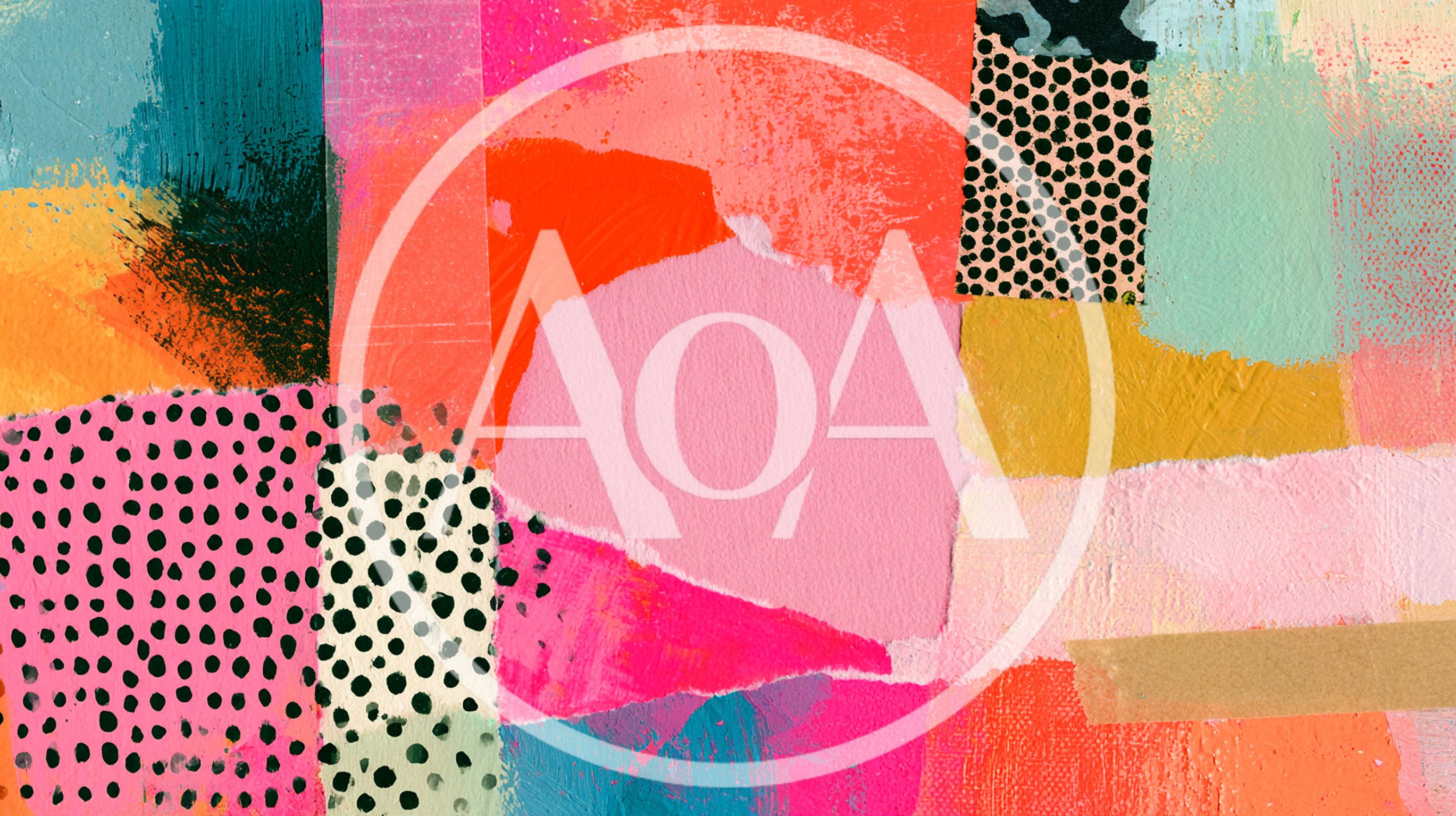Abstract Collage With Painted Textures And Polka Dot Patterns