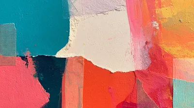 Abstract Mixed Media Collage With Vibrant Painted Textures