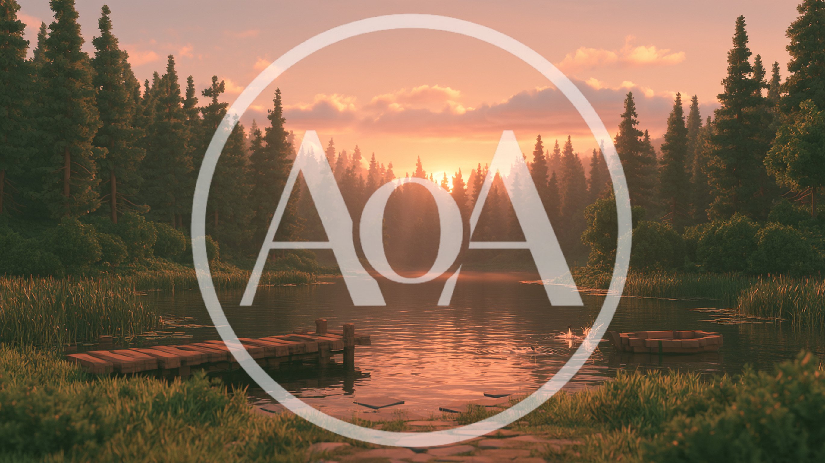Serene Sunset Over A Forest Lake With Wooden Dock