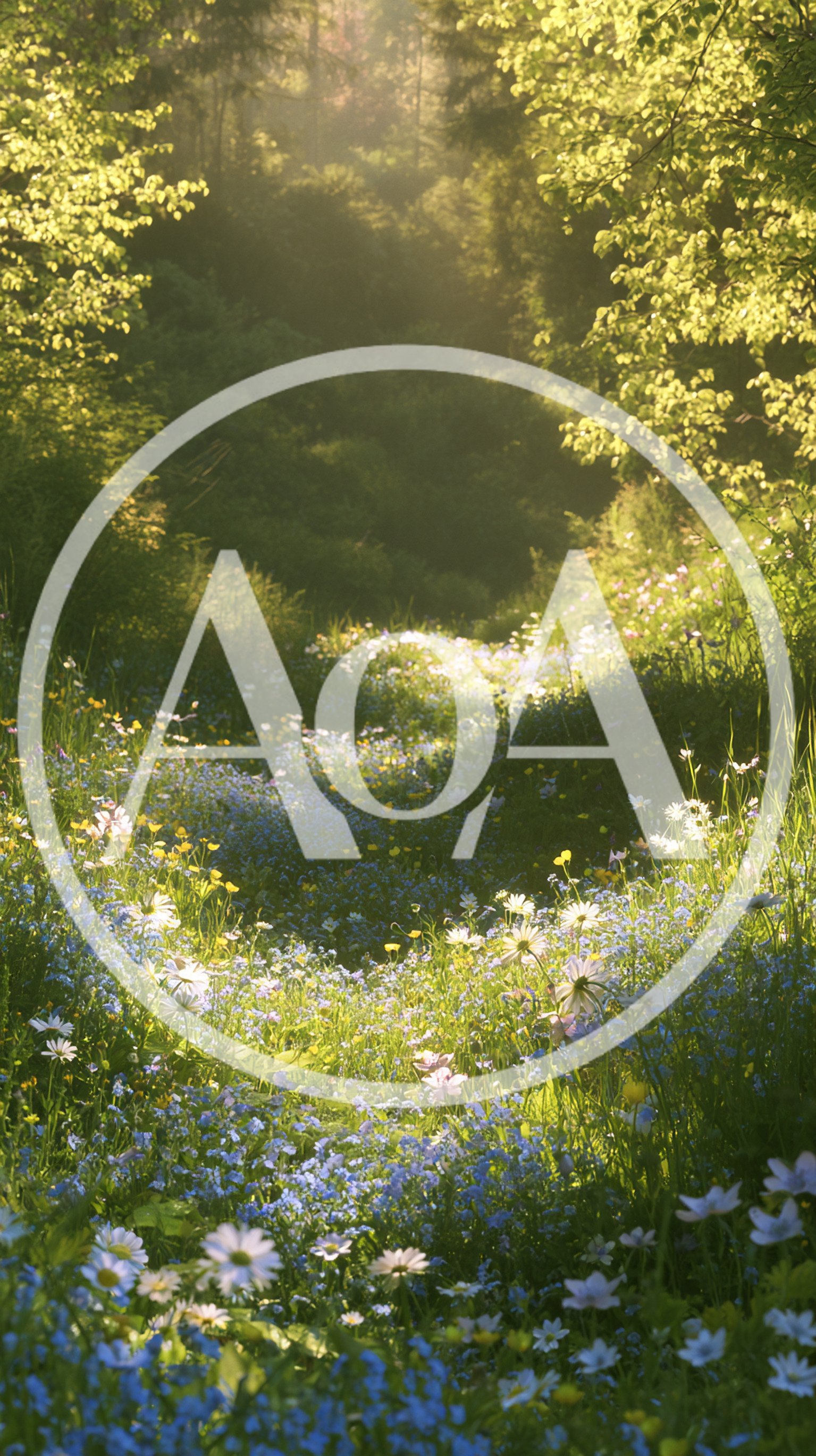 Sunlit Wildflower Meadow In A Lush Forest Clearing