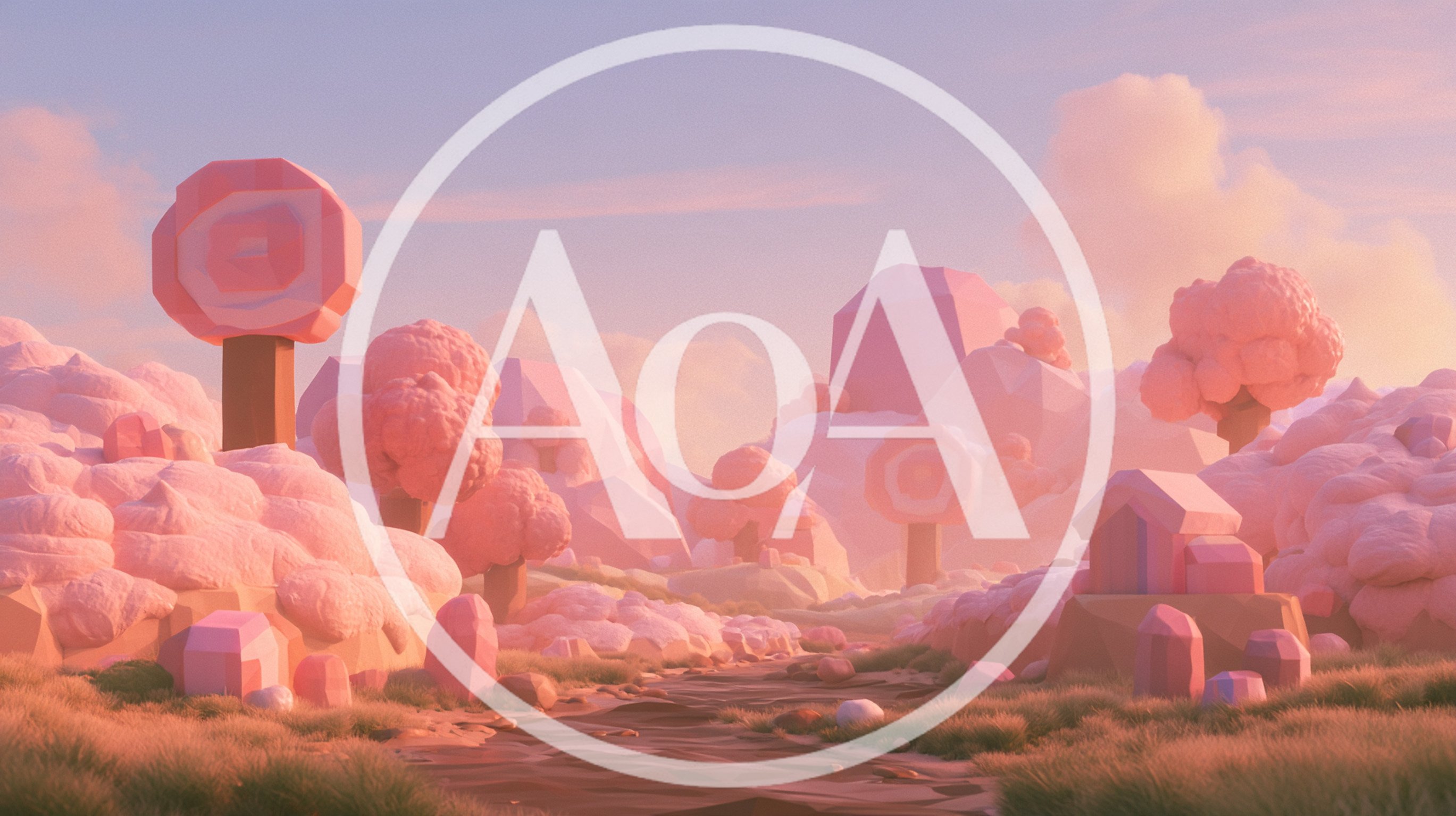 Low Poly Pink Fantasy Landscape With Stylized Trees