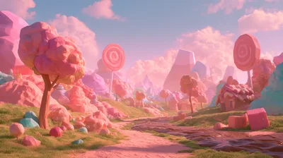 Whimsical Candy Land Landscape With Chocolate River