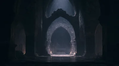 Dark Gothic Cathedral Interior With Stone Altar
