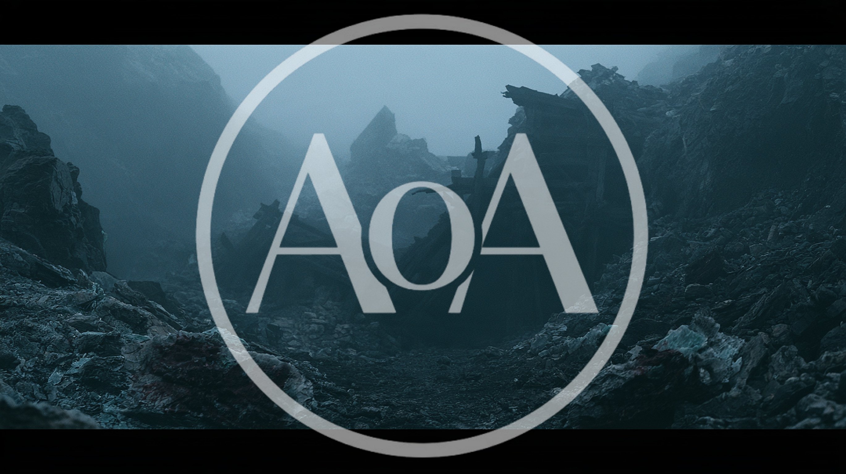 Ruined Wooden Structure In A Misty Rocky Landscape