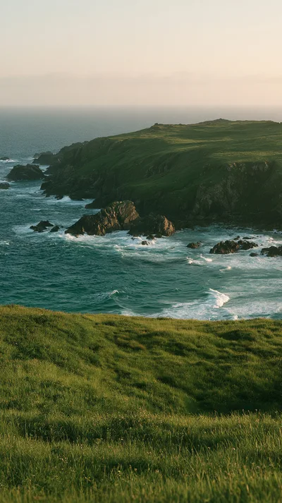 Rugged Green Coastal Cliffs Overlooking The Atlantic Ocean