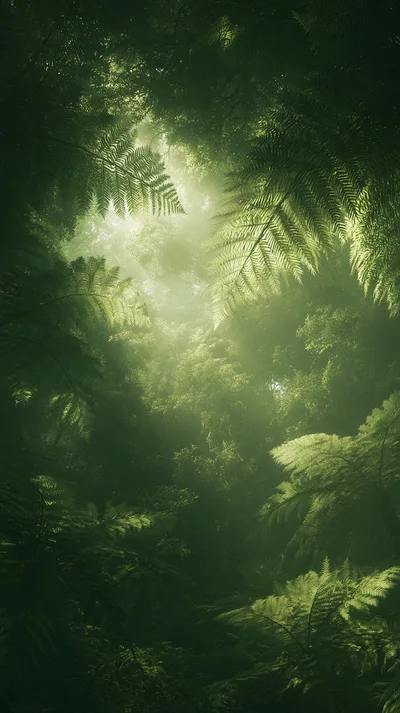 Sunlight Filtering Through Lush Tropical Rainforest Canopy