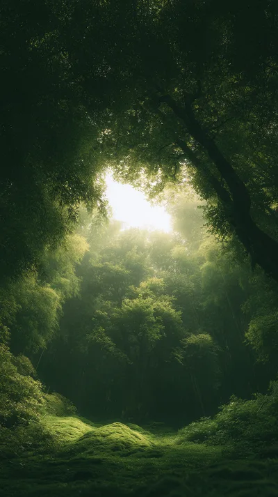 Sunlight Streaming Through Dense Forest Canopy