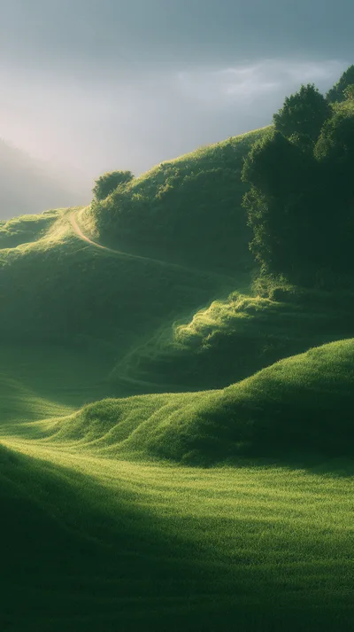 Lush Green Terraced Hillsides At Sunrise