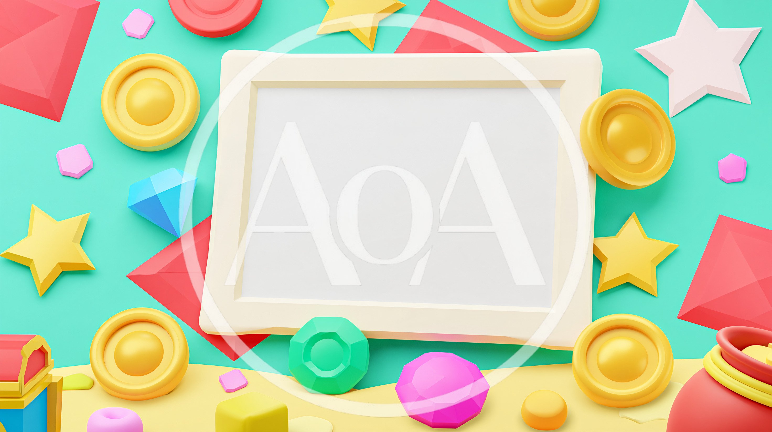 3D Rendered Game Frame With Floating Treasure Elements