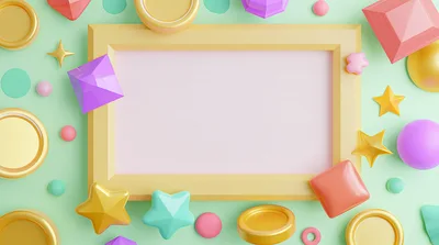 3D Rendered Pastel Frame With Floating Geometric Shapes