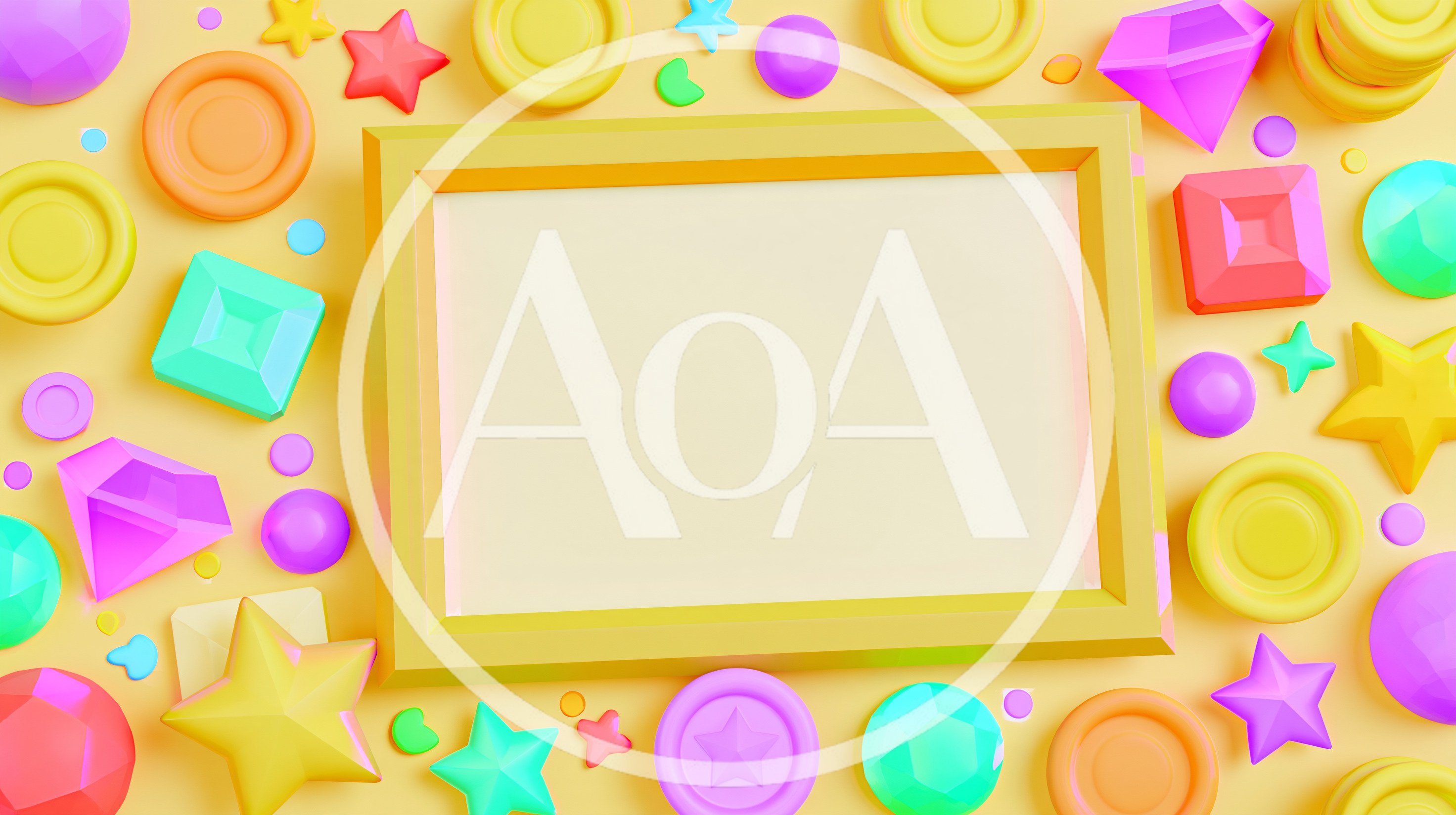 3D Rendered Yellow Picture Frame With Colorful Game Assets