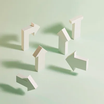 3D Rendered White Arrows Floating On Pastel Background