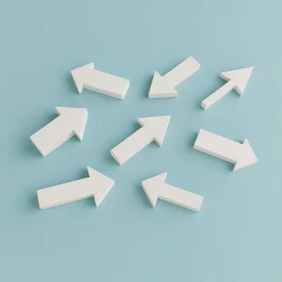 White 3D Arrows Pointing In Different Directions