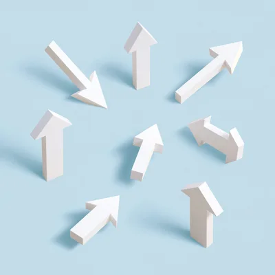 3D Rendered White Arrows Pointing Inward