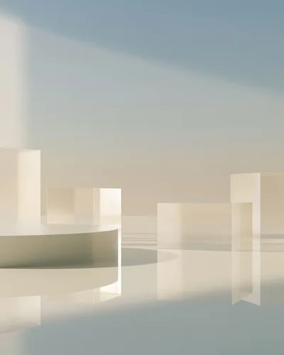 Minimalist 3D Rendered Geometric Display Podiums