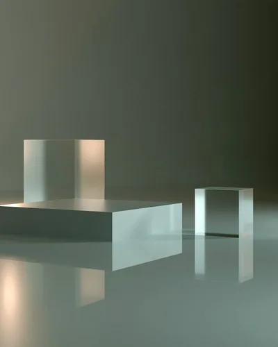 Minimalist Glass Cubes On Reflective Surface