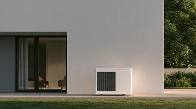 Modern Heat Pump Unit Outside Contemporary Residential Home
