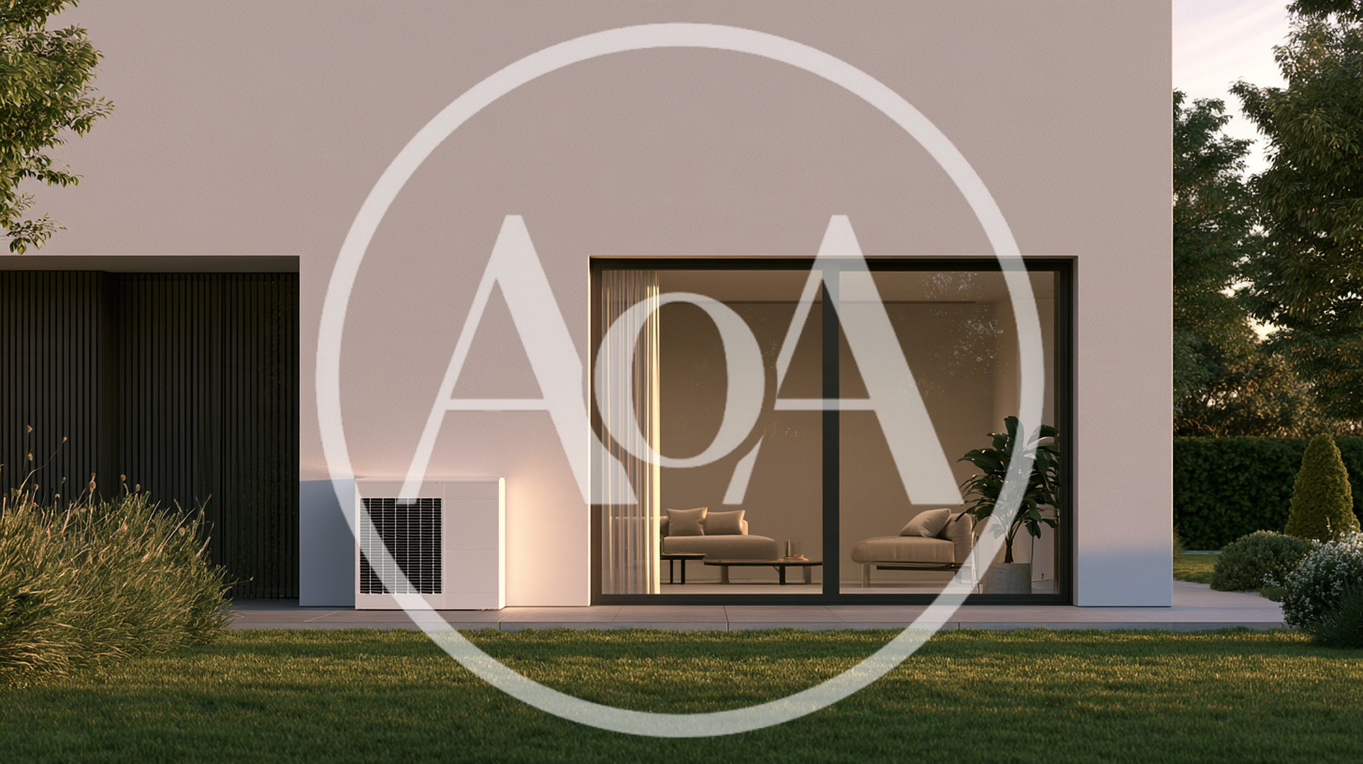 Modern House Exterior With Heat Pump And Garden