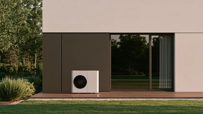 Modern Heat Pump Unit Outside Residential House
