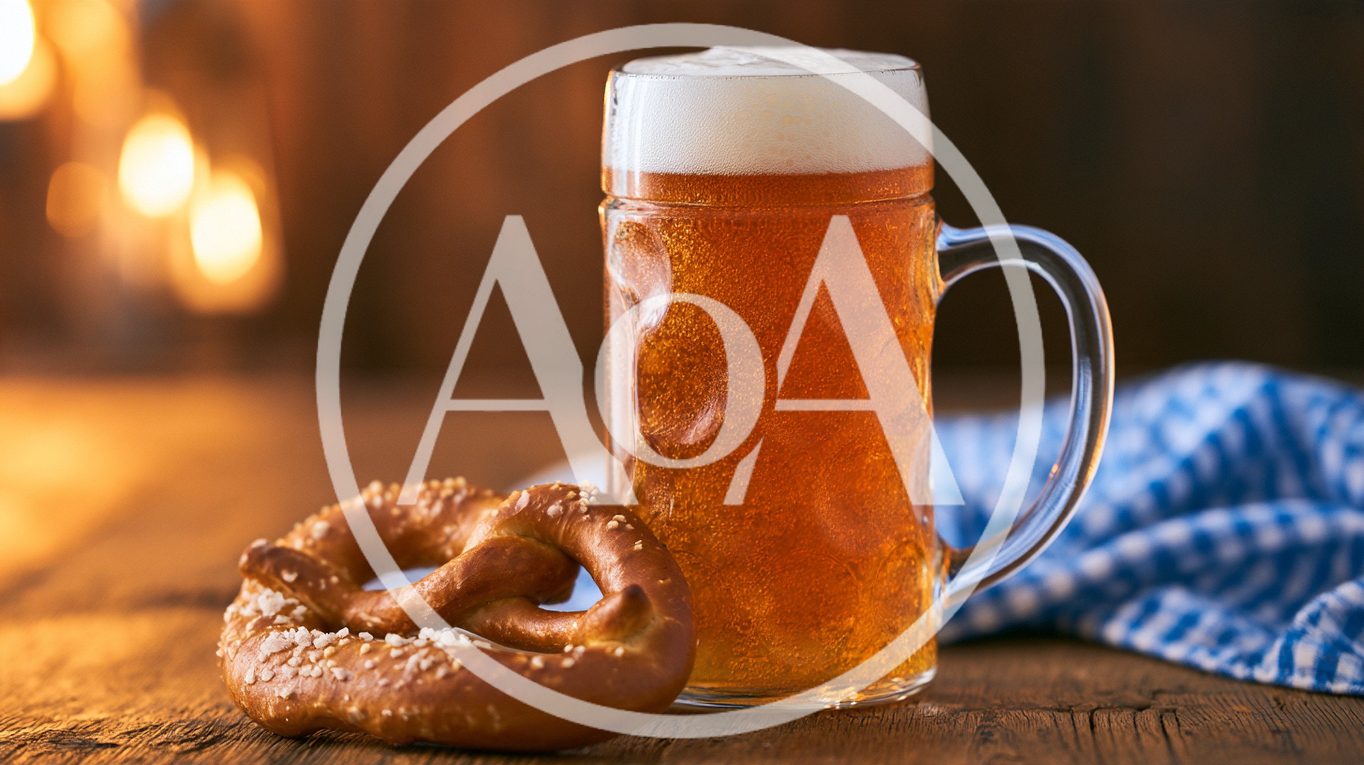 Beer Mug And Pretzel On Wooden Table
