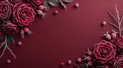 Frosted Red Roses And Berries Holiday Background