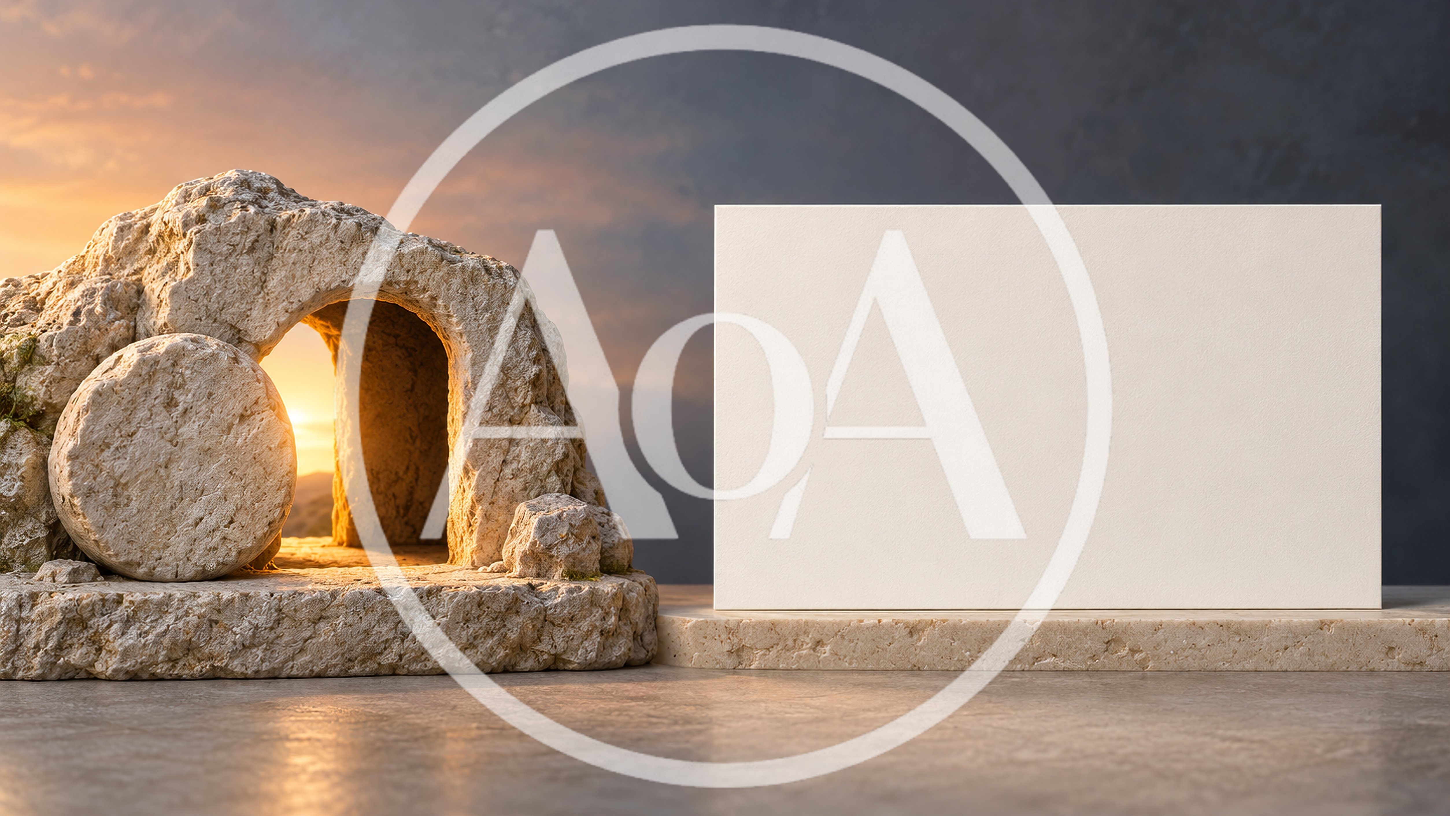 Empty Tomb Of Jesus With Blank Display Board