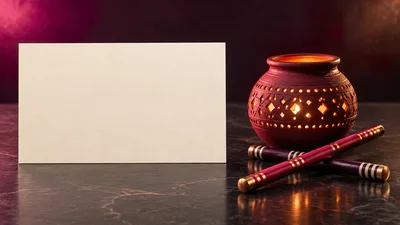 Navratri Festival Greeting Card With Diya And Dandiya Sticks