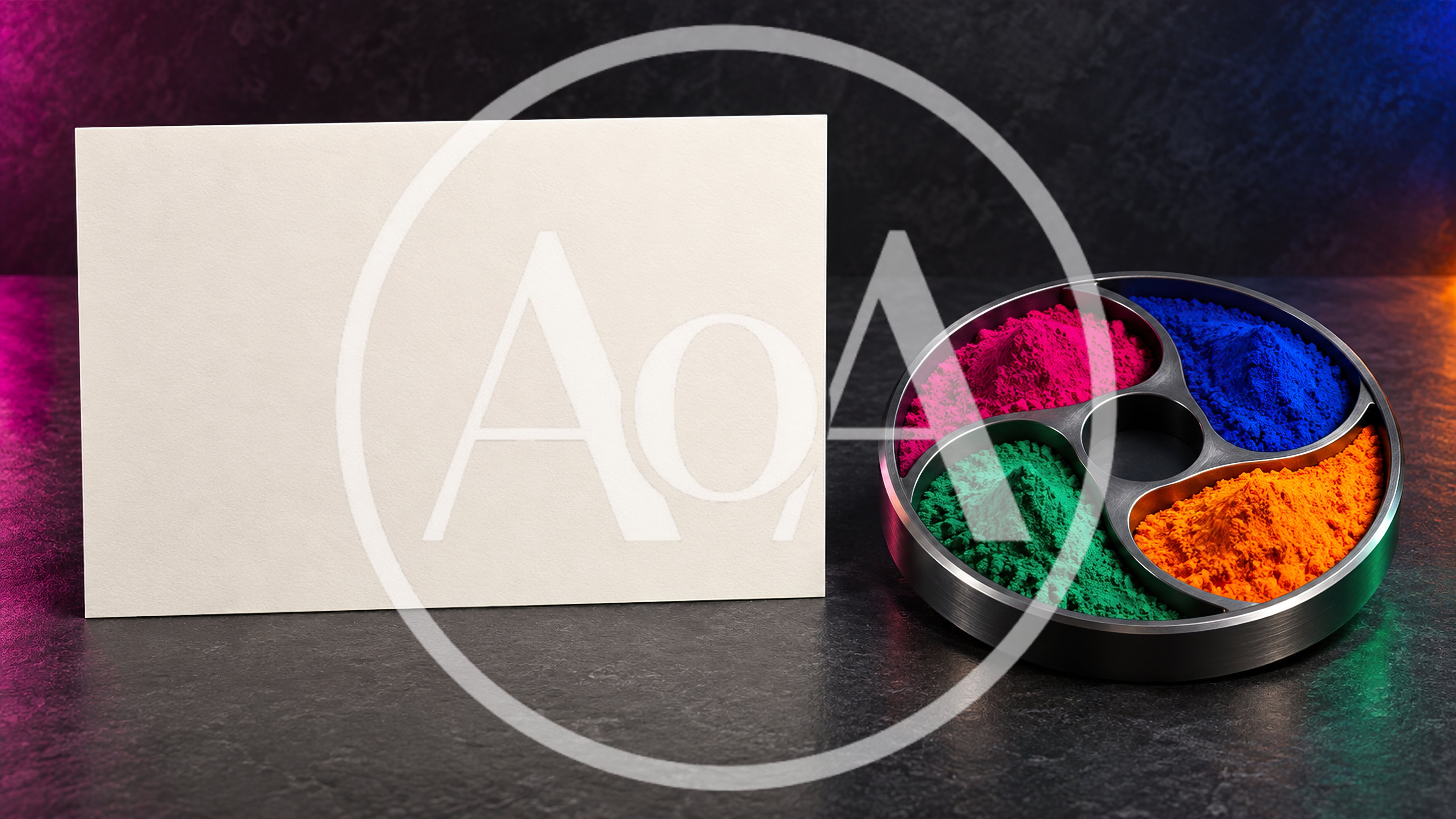 Blank White Card Beside Holi Color Powder Tray