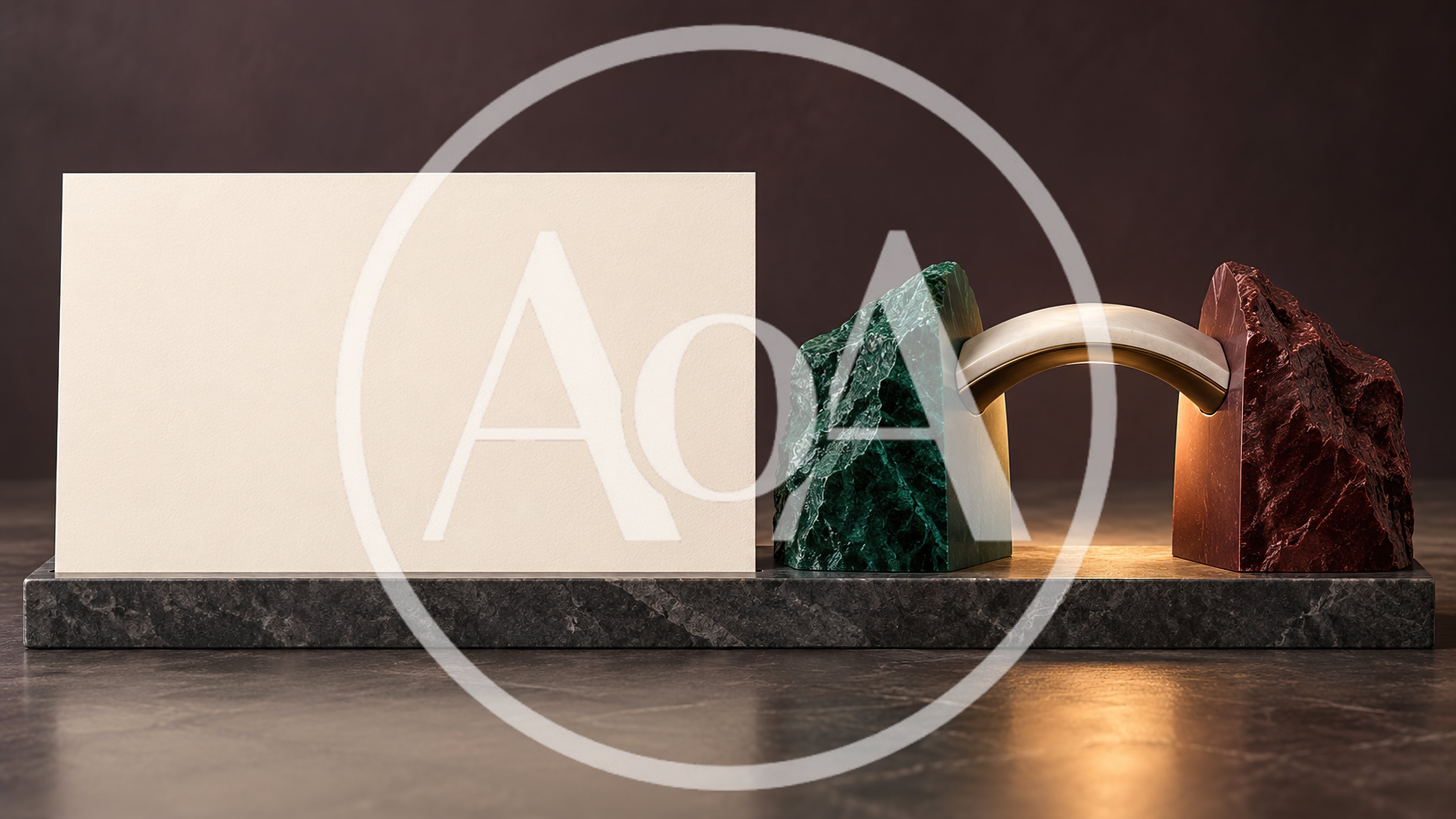 Blank Business Card Display With Decorative Stone Sculptures