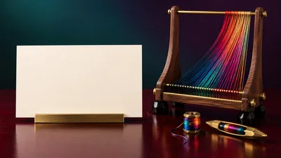 Artisan Loom With Colorful Thread And Blank Card