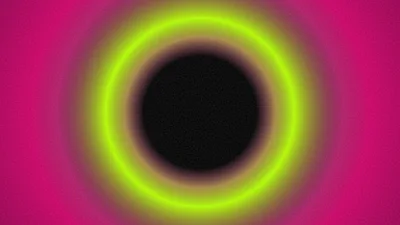 Abstract Neon Green Ring Pulsing On Pink Background