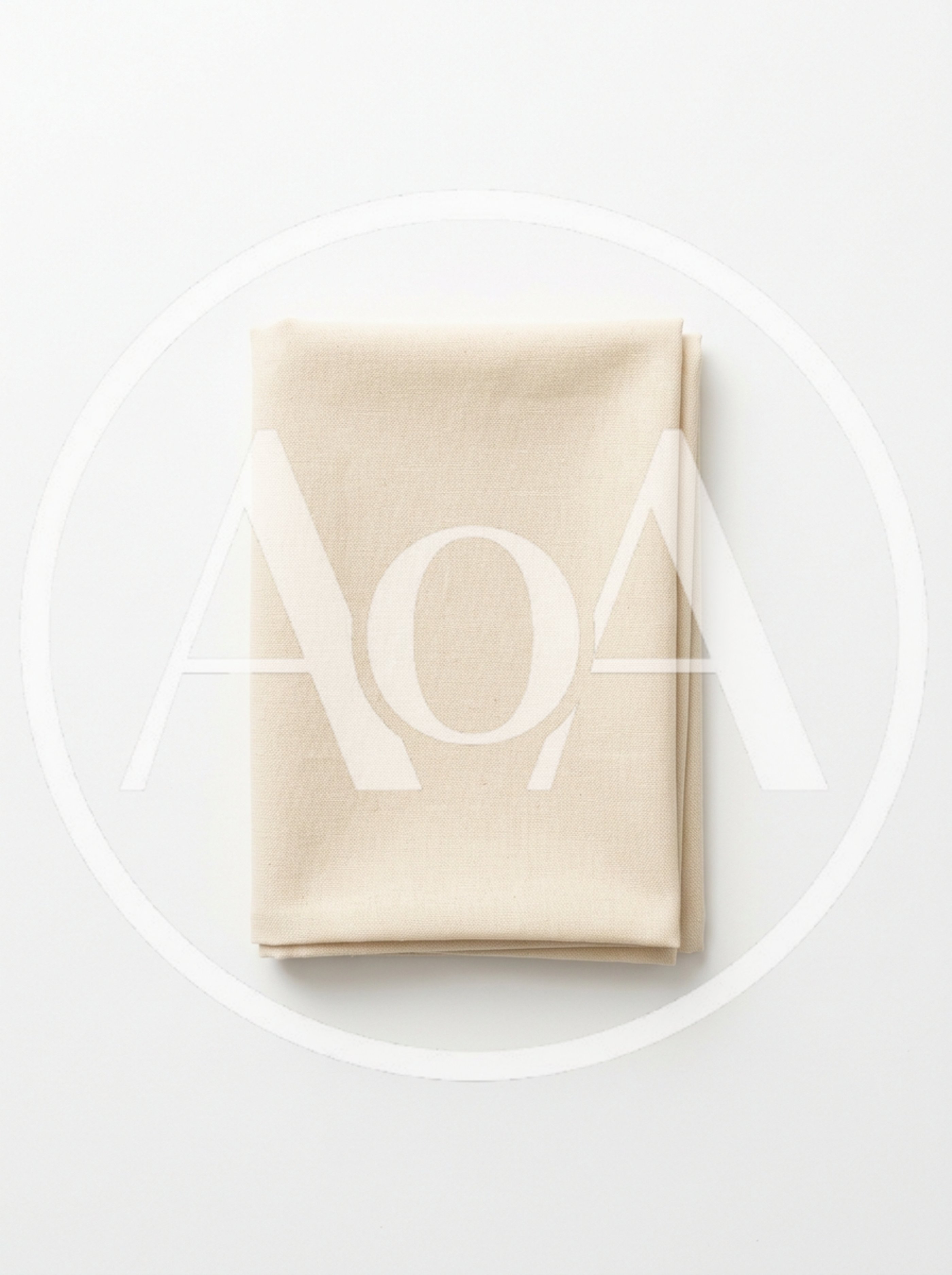 Folded Beige Cotton Fabric Napkin On White Background