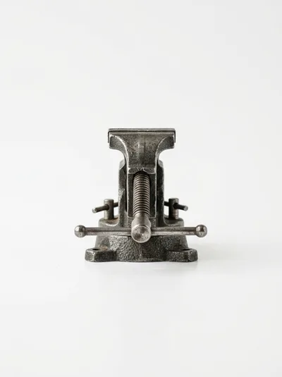 Small Metal Bench Vise on White Background