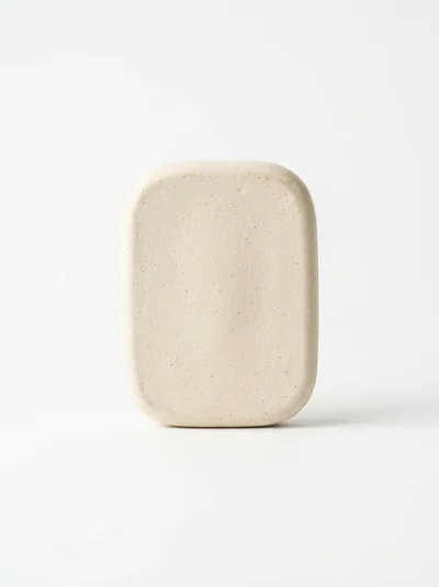 Minimalist Beige Ceramic Soap Dish On White Background