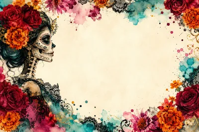 Day Of The Dead Sugar Skull Woman Illustration